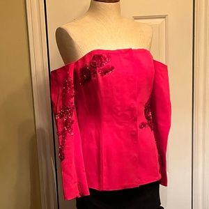 SemSem red off the shoulder beaded elegant top